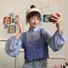 フリルスタンドカラーブラウス＆ニットビスチェ 6687-purple_即納6687-画像13-韓国ファッション通販POPREA［ポップリア］