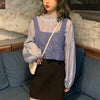 フリルスタンドカラーブラウス＆ニットビスチェ 6687-purple_即納6687-画像3-韓国ファッション通販POPREA［ポップリア］