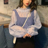 フリルスタンドカラーブラウス＆ニットビスチェ 6687-purple_即納6687-画像6-韓国ファッション通販POPREA［ポップリア］