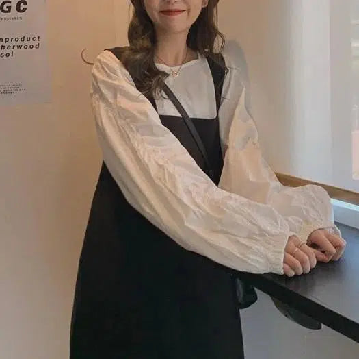 ボリューム袖シャツ＆ジャンスカ﻿﻿﻿﻿﻿﻿﻿ 6281-black_お取り寄せ6281-画像10-韓国ファッション通販POPREA［ポップリア］