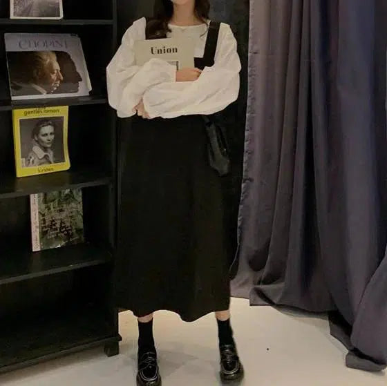 ボリューム袖シャツ＆ジャンスカ﻿﻿﻿﻿﻿﻿﻿ 6281-black_お取り寄せ6281-画像11-韓国ファッション通販POPREA［ポップリア］