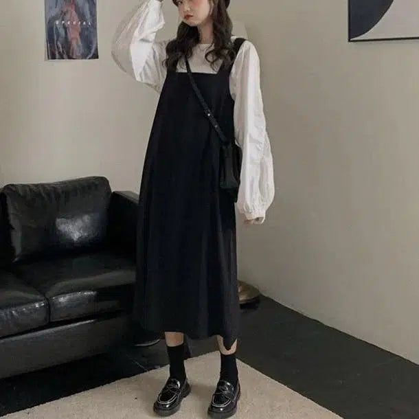 ボリューム袖シャツ＆ジャンスカ﻿﻿﻿﻿﻿﻿﻿ 6281-black_お取り寄せ6281-画像2-韓国ファッション通販POPREA［ポップリア］