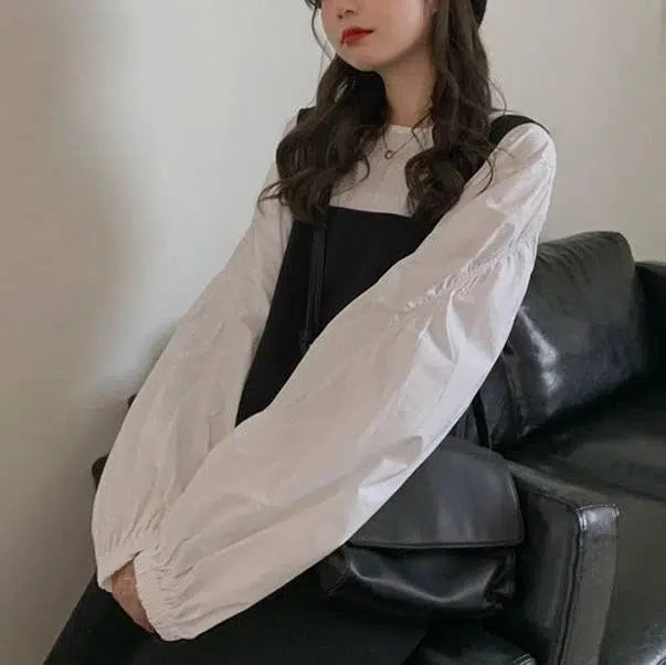 ボリューム袖シャツ＆ジャンスカ﻿﻿﻿﻿﻿﻿﻿ 6281-black_お取り寄せ6281-画像4-韓国ファッション通販POPREA［ポップリア］