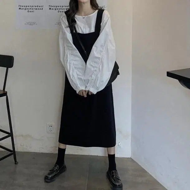 ボリューム袖シャツ＆ジャンスカ﻿﻿﻿﻿﻿﻿﻿ 6281-black_お取り寄せ6281-画像5-韓国ファッション通販POPREA［ポップリア］