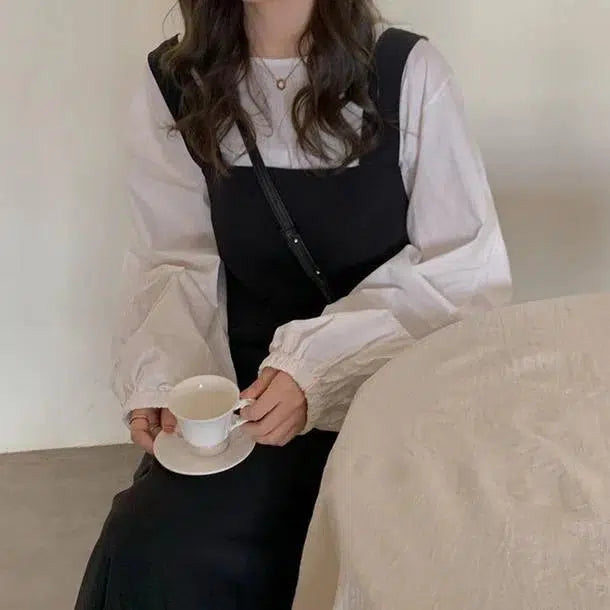 ボリューム袖シャツ＆ジャンスカ﻿﻿﻿﻿﻿﻿﻿ 6281-black_お取り寄せ6281-画像6-韓国ファッション通販POPREA［ポップリア］