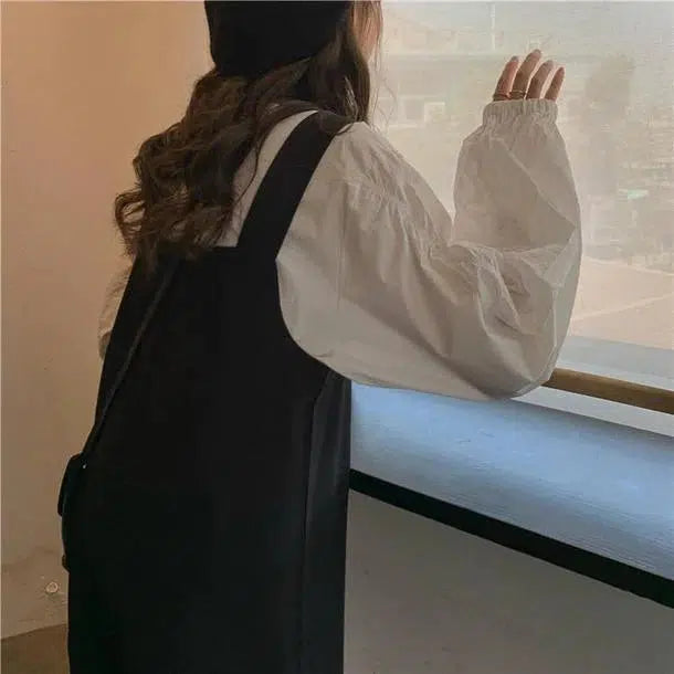 ボリューム袖シャツ＆ジャンスカ﻿﻿﻿﻿﻿﻿﻿ 6281-black_お取り寄せ6281-画像7-韓国ファッション通販POPREA［ポップリア］