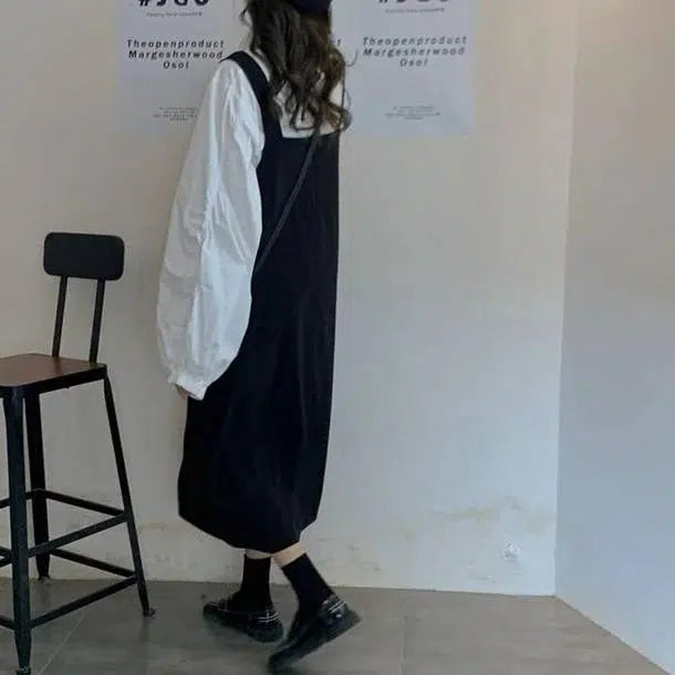 ボリューム袖シャツ＆ジャンスカ﻿﻿﻿﻿﻿﻿﻿ 6281-black_お取り寄せ6281-画像8-韓国ファッション通販POPREA［ポップリア］