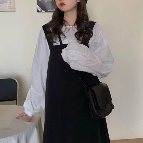 ボリューム袖シャツ＆ジャンスカ﻿﻿﻿﻿﻿﻿﻿ 6281-black_お取り寄せ6281-画像9-韓国ファッション通販POPREA［ポップリア］