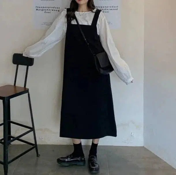 ボリューム袖シャツ＆ジャンスカ﻿﻿﻿﻿﻿﻿﻿ 6281-black_お取り寄せ6281-画像1-韓国ファッション通販POPREA［ポップリア］