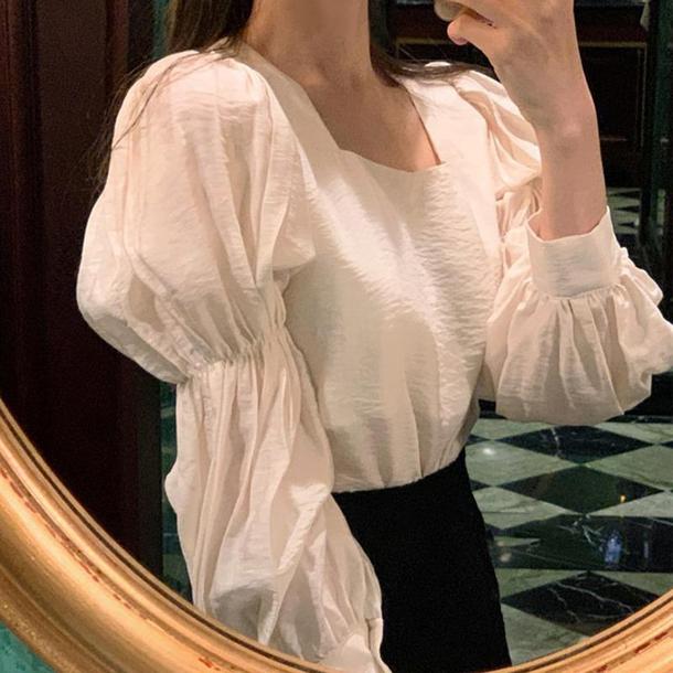 スイートツインパフブラウス 6664-ivory_即納6664-画像2-韓国ファッション通販POPREA［ポップリア］