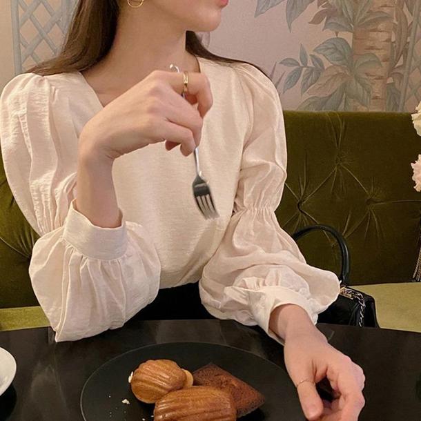 スイートツインパフブラウス 6664-ivory_即納6664-画像3-韓国ファッション通販POPREA［ポップリア］