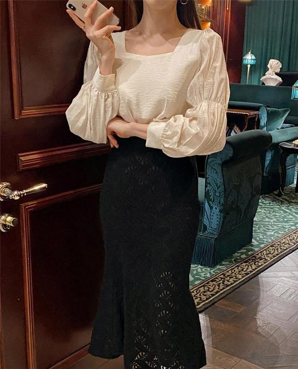 スイートツインパフブラウス 6664-ivory_即納6664-画像8-韓国ファッション通販POPREA［ポップリア］