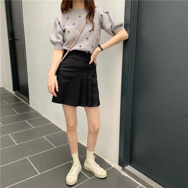 ポンポンフラワープチネックニット 6625-gray_即納6625-画像2-韓国ファッション通販POPREA［ポップリア］