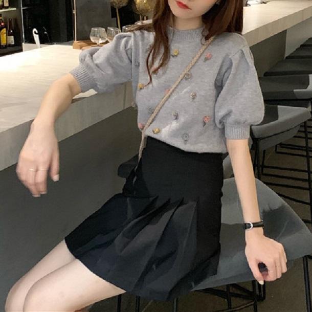 ポンポンフラワープチネックニット 6625-gray_即納6625-画像3-韓国ファッション通販POPREA［ポップリア］