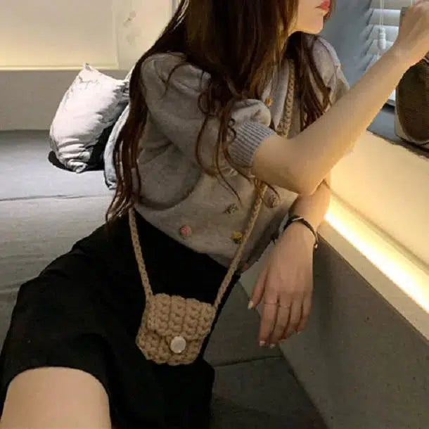 ポンポンフラワープチネックニット 6625-gray_即納6625-画像6-韓国ファッション通販POPREA［ポップリア］