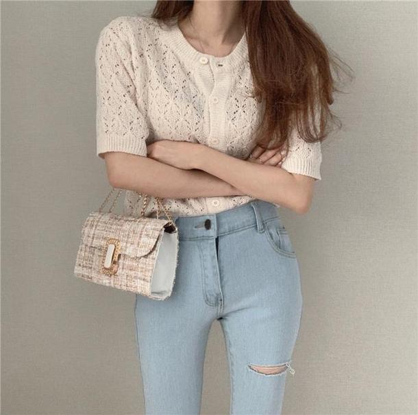 透かし編みサマーニット 6772-ivory_即納6772-画像3-韓国ファッション通販POPREA［ポップリア］