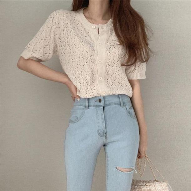 透かし編みサマーニット 6772-ivory_即納6772-画像4-韓国ファッション通販POPREA［ポップリア］