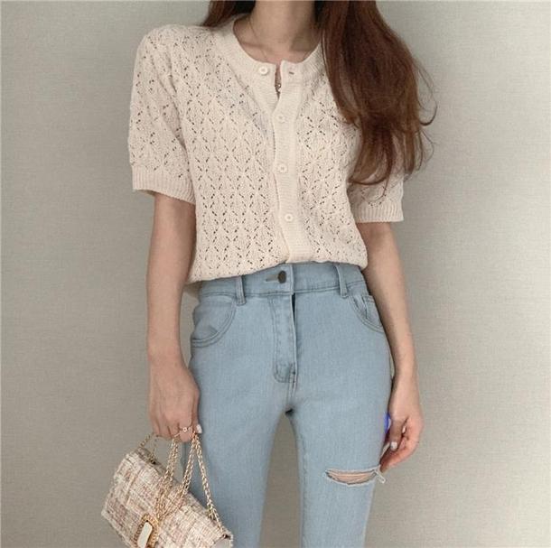 透かし編みサマーニット 6772-ivory_即納6772-画像1-韓国ファッション通販POPREA［ポップリア］
