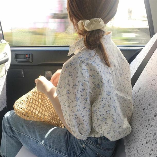 カントリーフラワーブラウス﻿ 6631-blue_即納6631-画像5-韓国ファッション通販POPREA［ポップリア］