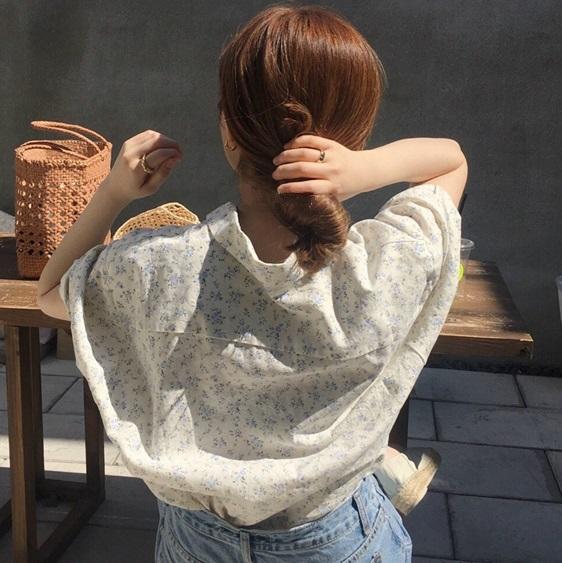 カントリーフラワーブラウス﻿ 6631-blue_即納6631-画像6-韓国ファッション通販POPREA［ポップリア］