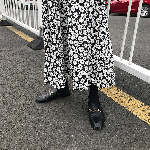 モノトーンフラワーロングスカート 6608-black_即納6608-画像13-韓国ファッション通販POPREA［ポップリア］