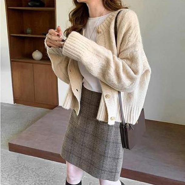 ラテカラーニットカーディガン 6411-light-beige_即納6411-画像2-韓国ファッション通販POPREA［ポップリア］