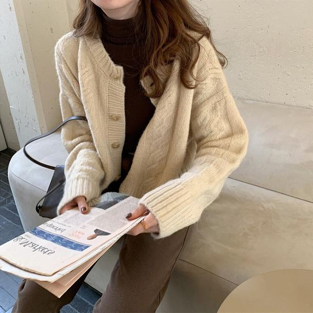 ラテカラーニットカーディガン 6411-light-beige_即納6411-画像5-韓国ファッション通販POPREA［ポップリア］