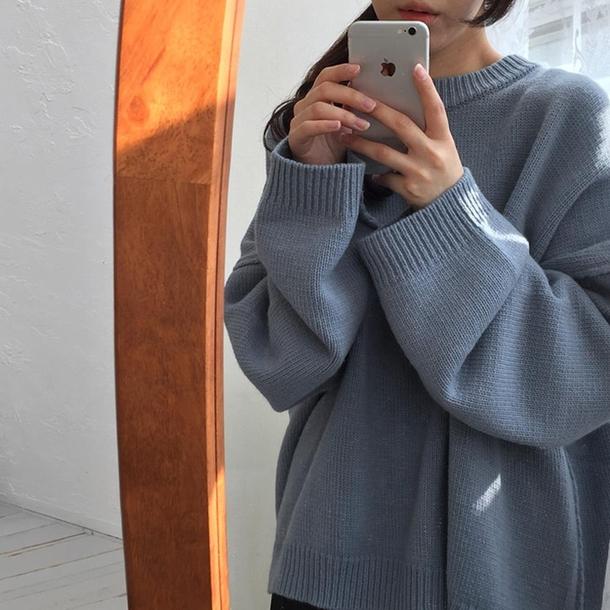 ラウンドネックハイゲージニット 6469-blue_即納6469-画像2-韓国ファッション通販POPREA［ポップリア］