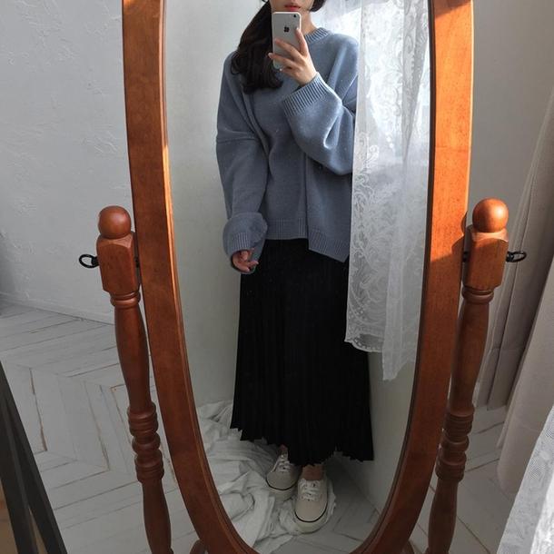 ラウンドネックハイゲージニット 6469-blue_即納6469-画像4-韓国ファッション通販POPREA［ポップリア］