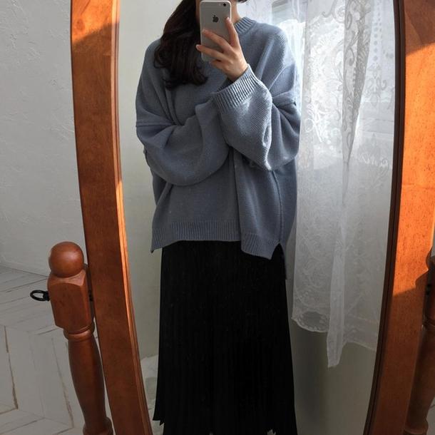 ラウンドネックハイゲージニット 6469-blue_即納6469-画像8-韓国ファッション通販POPREA［ポップリア］