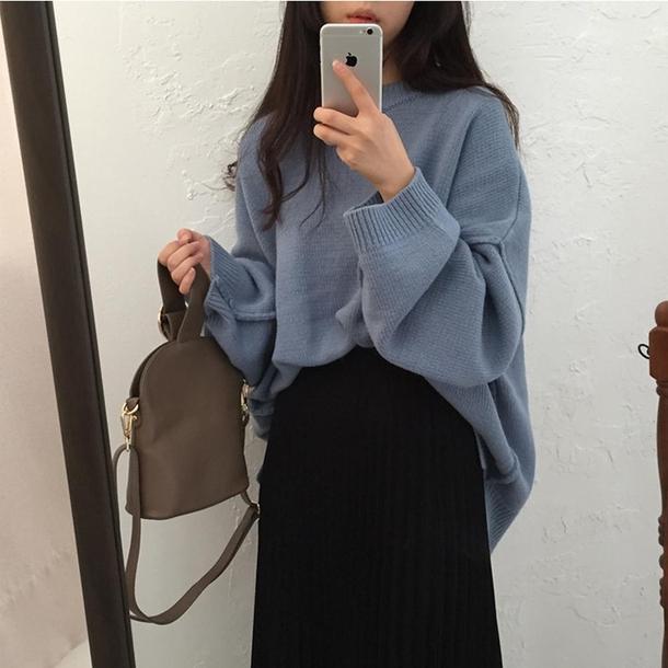 ラウンドネックハイゲージニット 6469-blue_即納6469-画像9-韓国ファッション通販POPREA［ポップリア］