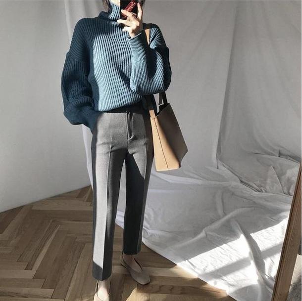 タートルネックリブニット 6412-blue_即納6412-画像4-韓国ファッション通販POPREA［ポップリア］