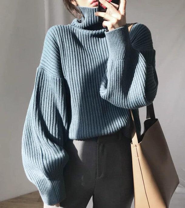 タートルネックリブニット 6412-blue_即納6412-画像5-韓国ファッション通販POPREA［ポップリア］