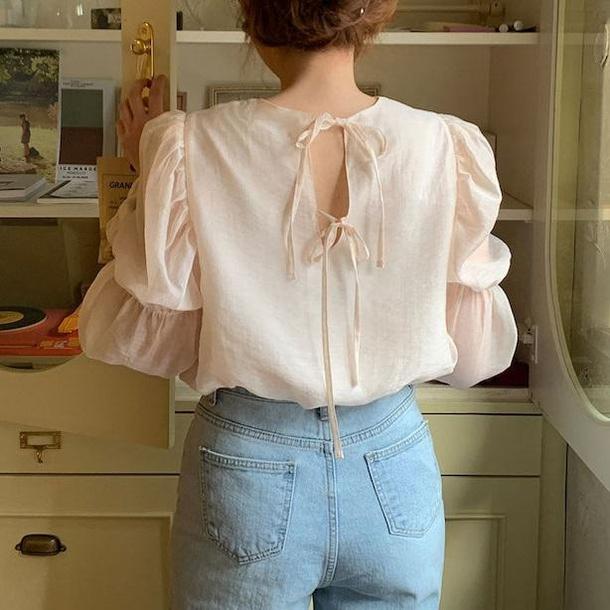 バックリボンスイートブラウス ﻿ 6530-apricot_即納6530-画像10-韓国ファッション通販POPREA［ポップリア］