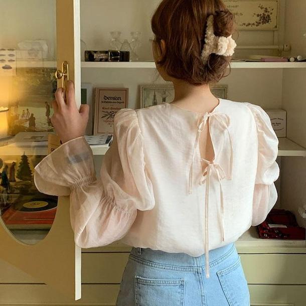 バックリボンスイートブラウス ﻿ 6530-apricot_即納6530-画像11-韓国ファッション通販POPREA［ポップリア］