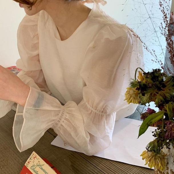 バックリボンスイートブラウス ﻿ 6530-apricot_即納6530-画像2-韓国ファッション通販POPREA［ポップリア］