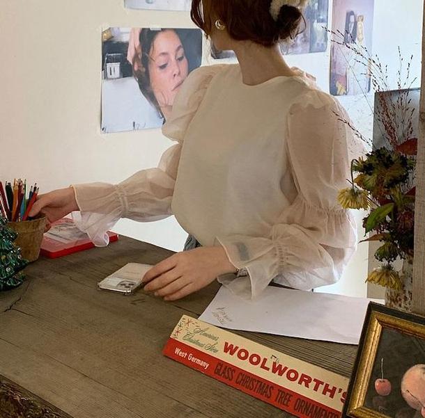 バックリボンスイートブラウス ﻿ 6530-apricot_即納6530-画像3-韓国ファッション通販POPREA［ポップリア］