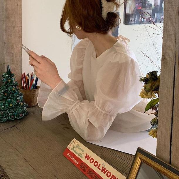 バックリボンスイートブラウス ﻿ 6530-apricot_即納6530-画像6-韓国ファッション通販POPREA［ポップリア］