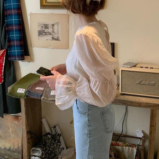 バックリボンスイートブラウス ﻿ 6530-apricot_即納6530-画像7-韓国ファッション通販POPREA［ポップリア］