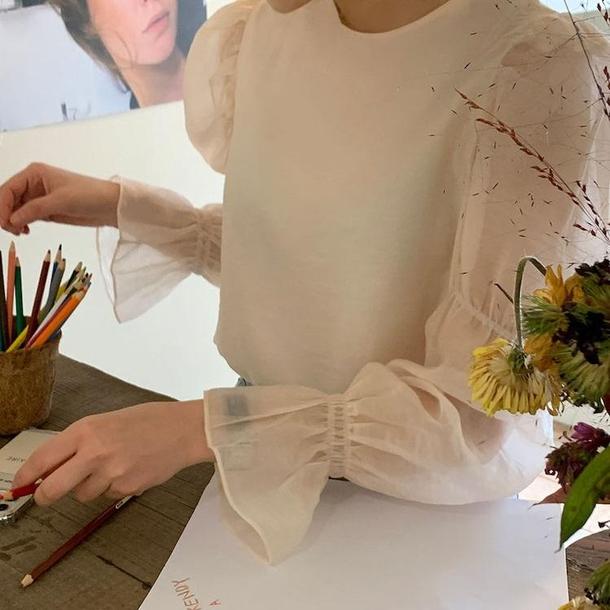 バックリボンスイートブラウス ﻿ 6530-apricot_即納6530-画像8-韓国ファッション通販POPREA［ポップリア］