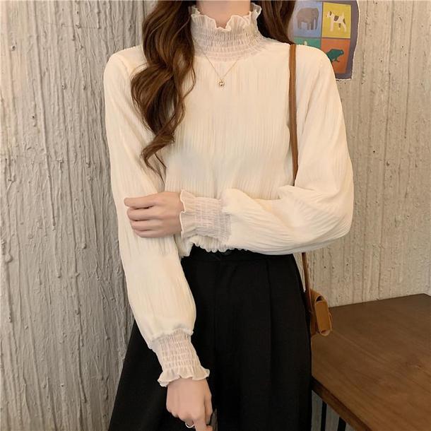 裏パイルハーフハイカラークリンクルシャツ﻿﻿ 6578-ivory_即納6578-画像2-韓国ファッション通販POPREA［ポップリア］