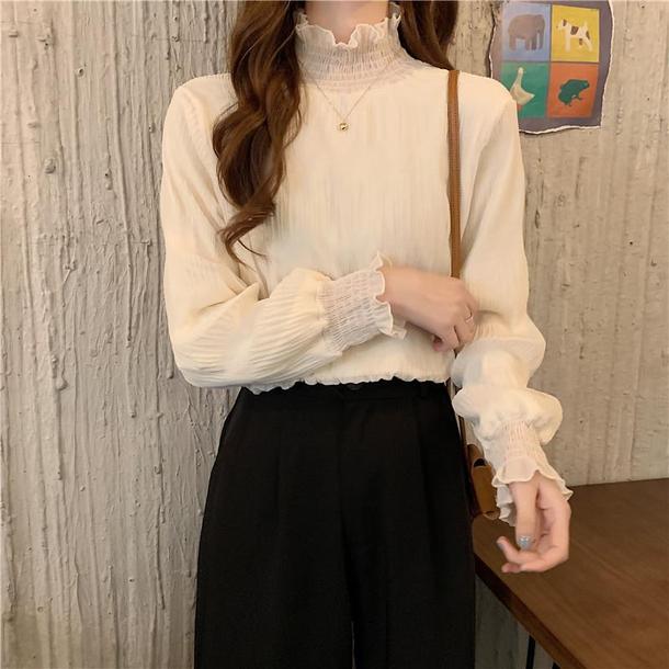 裏パイルハーフハイカラークリンクルシャツ﻿﻿ 6578-ivory_即納6578-画像3-韓国ファッション通販POPREA［ポップリア］