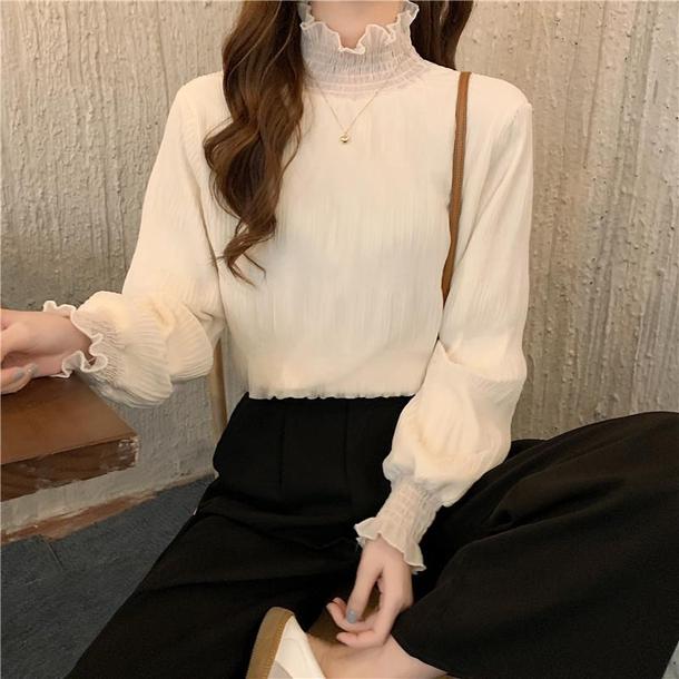 裏パイルハーフハイカラークリンクルシャツ﻿﻿ 6578-ivory_即納6578-画像4-韓国ファッション通販POPREA［ポップリア］