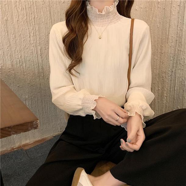 裏パイルハーフハイカラークリンクルシャツ﻿﻿ 6578-ivory_即納6578-画像5-韓国ファッション通販POPREA［ポップリア］