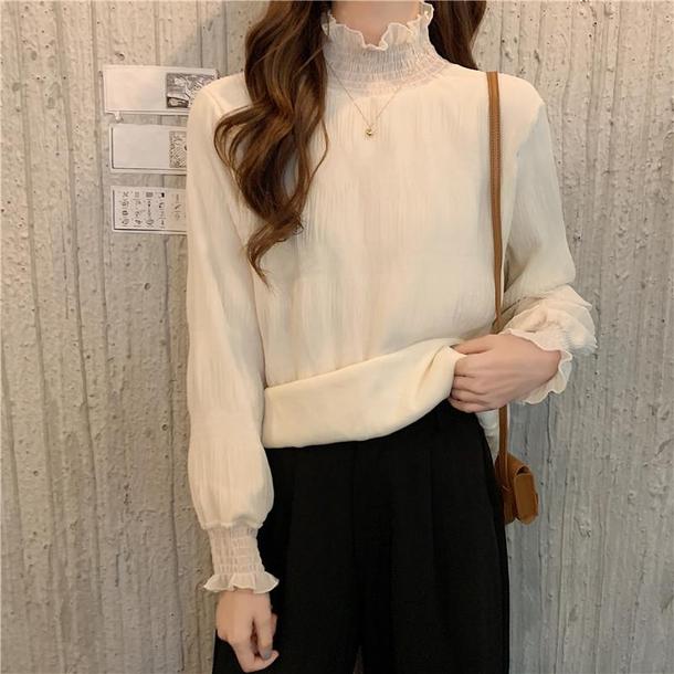 裏パイルハーフハイカラークリンクルシャツ﻿﻿ 6578-ivory_即納6578-画像6-韓国ファッション通販POPREA［ポップリア］