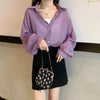 カラーシフォンルーズシャツ 6554-purple_即納6554-画像3-韓国ファッション通販POPREA［ポップリア］