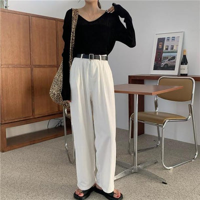 ラフハイウエストストレートパンツ 6720-white_即納6720-画像2-韓国ファッション通販POPREA［ポップリア］