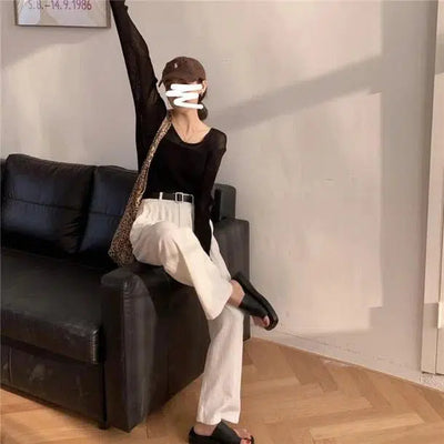 ラフハイウエストストレートパンツ 6720-white_即納6720-画像4-韓国ファッション通販POPREA［ポップリア］