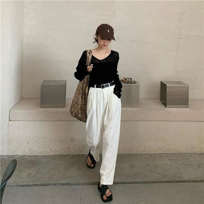 ラフハイウエストストレートパンツ 6720-white_即納6720-画像8-韓国ファッション通販POPREA［ポップリア］