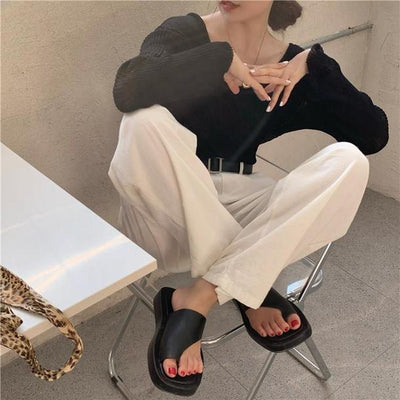 ラフハイウエストストレートパンツ 6720-white_即納6720-画像9-韓国ファッション通販POPREA［ポップリア］